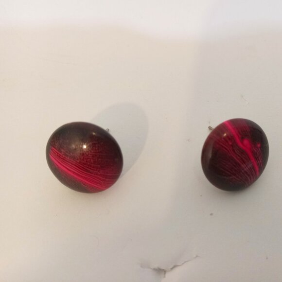 Lucite Necklace Earring Set Pink Black Swirled Button Shaped Graduated Beads - Picture 4 of 6